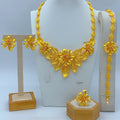 Arab Jewelry Set For Women African Flower Necklace Bracelets Earing Ring Nigerian Dubai Gold Color Jewellery Set Party Gifts