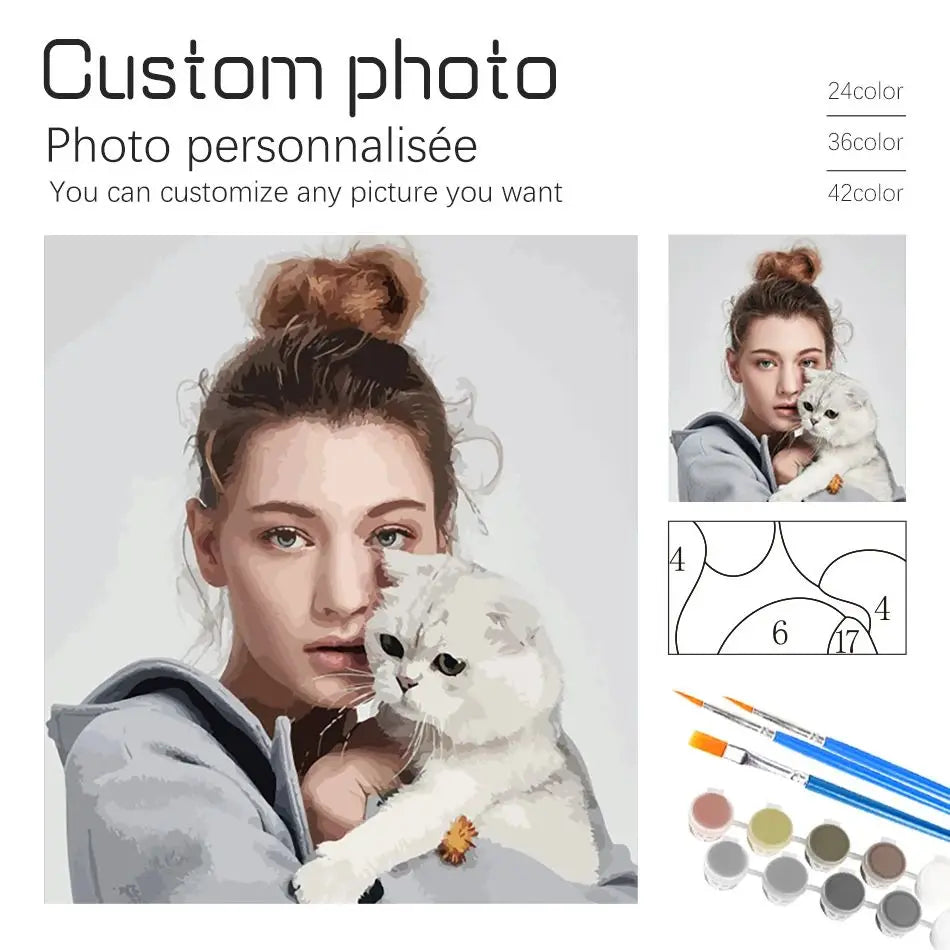 24 Color Personalised Paint By Numbers Photo Custom DIY Oil Painting By Number Picture Canvas Portrait Family Children Pho