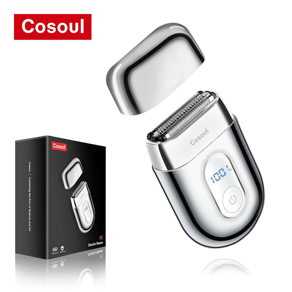 Cosoul Shaver for Men Portable Mini Shaver Small Razor Travel Shaver LED Display Foil Electric Shaver Reciprocating Razor
