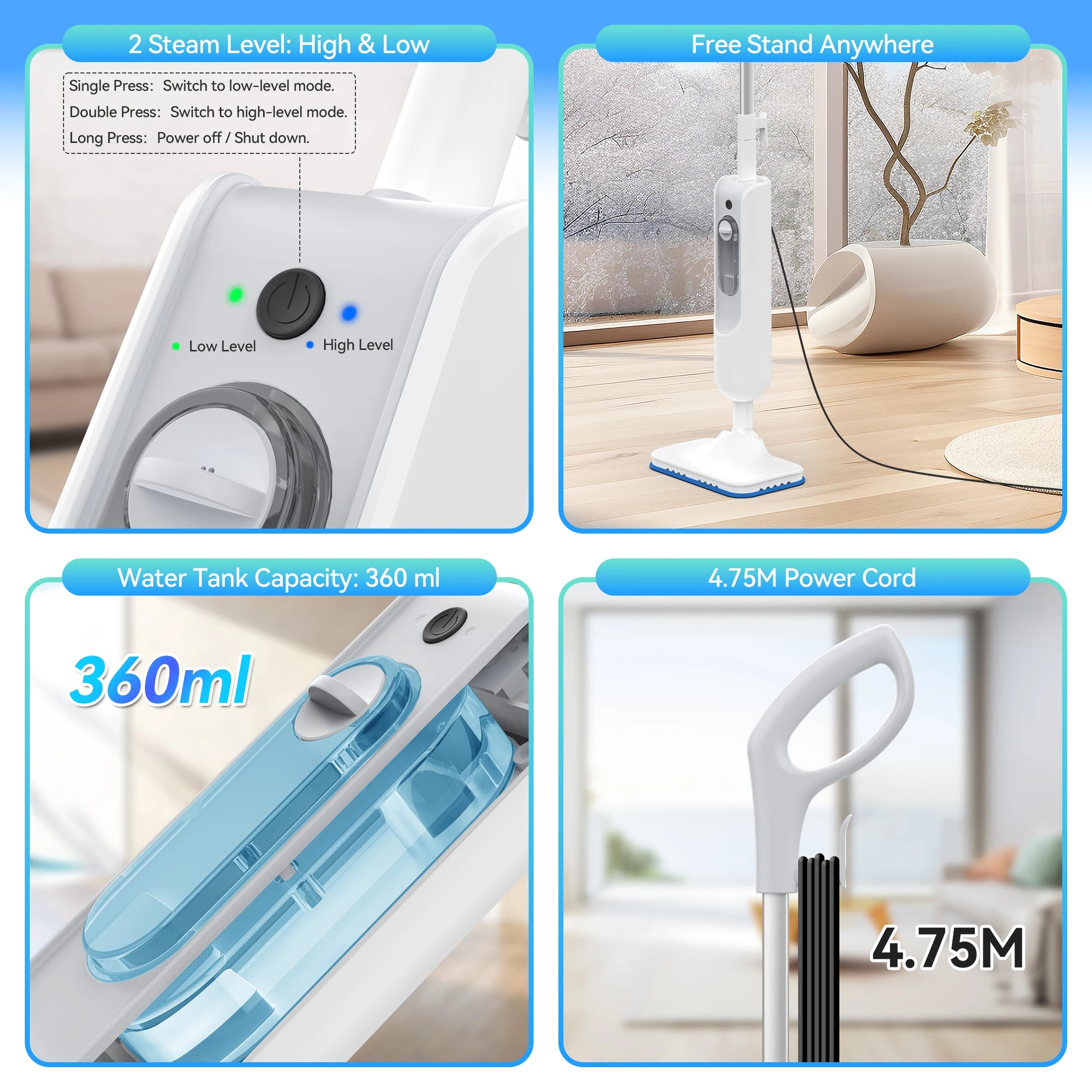 Vastorm F2 Steam Mop Detachable 6-in-1 High-Temperature Steam Cleaner Powerful Scrubbing Steam Vacmop for Kitchen Hardwood Floor Marble Floor Carpet