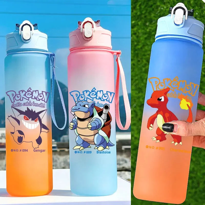 For Poke Mon Straw Cup 750ML Monster Pocket Water Bottle Portable Sports Plastic Anime Gradient Drinking Gift