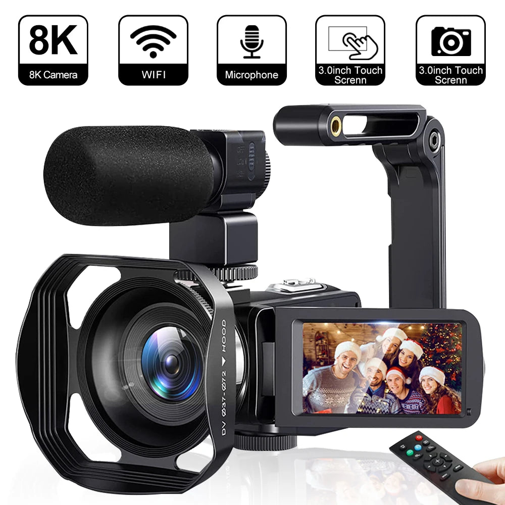 8K Video Camera 48MP Digital Video Camera 18X igital Zoom Camera Recorder 3 Inch LCD Touch Screen Portable Recording Camcorder