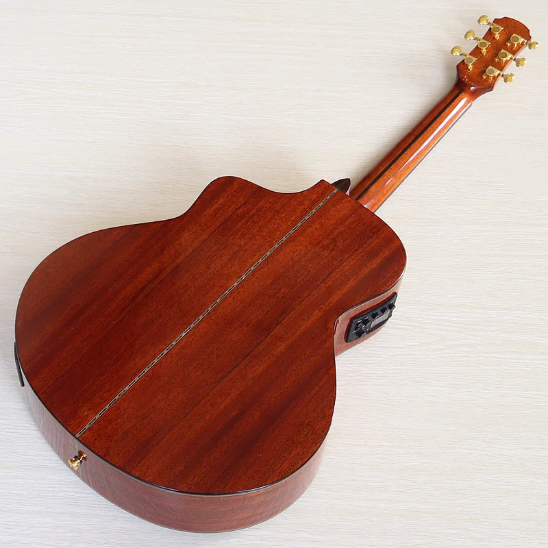All Solid Wood Acoustic Guitar 40 Inch 6 String Solid Sapele Body/ Solid Spruce High Glossy Folk Guitar with EQ