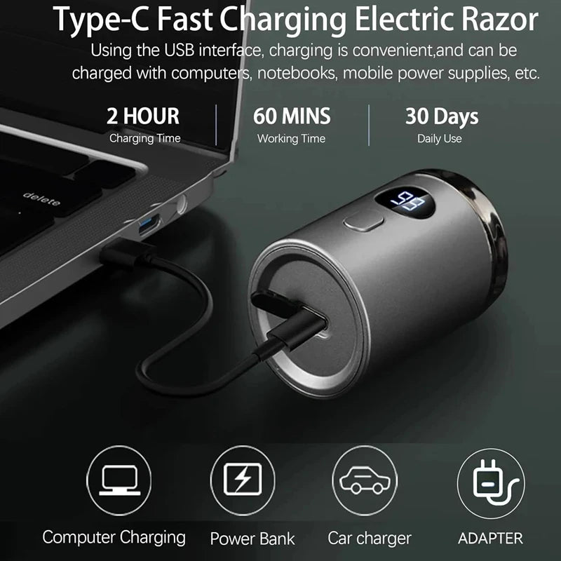 Men's Electric Mini Shaver Rechargeable LED Digital Display Dual use Wet and Dry Home Travel Shaver Car Shaver Electric Shaver