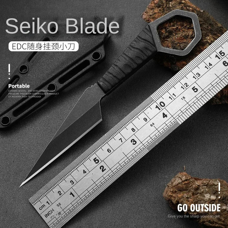 Outdoor Knife, High Hardness, Mini Self-Defense Knife, Small Straight Knife, Fishing Knife, Keychain Rope, Fruit Knife, With Kni