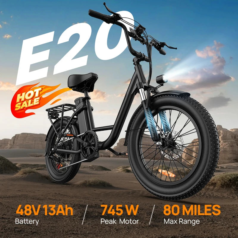 URLIFE E20 Electric Bike For Adults 250W Motor Electric Bike 48V 13AH 20 Inch Tires City Commuter Electric Bike