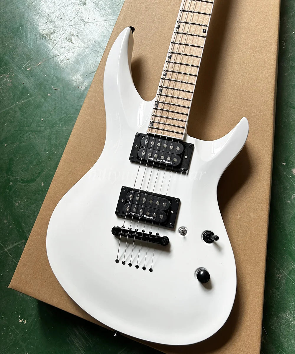 Flyoung 6 Strings White String-thru-body Electric Guitar with Maple Fretboard 24 Frets