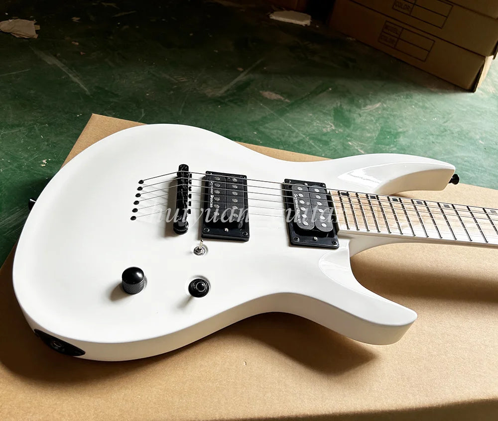 Flyoung 6 Strings White String-thru-body Electric Guitar with Maple Fretboard 24 Frets