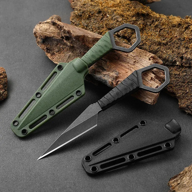 Outdoor Knife, High Hardness, Mini Self-Defense Knife, Small Straight Knife, Fishing Knife, Keychain Rope, Fruit Knife, With Kni