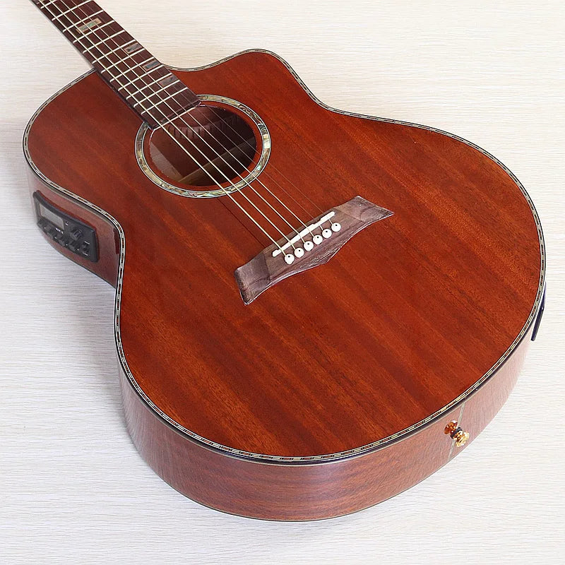 All Solid Wood Acoustic Guitar 40 Inch 6 String Solid Sapele Body/ Solid Spruce High Glossy Folk Guitar with EQ
