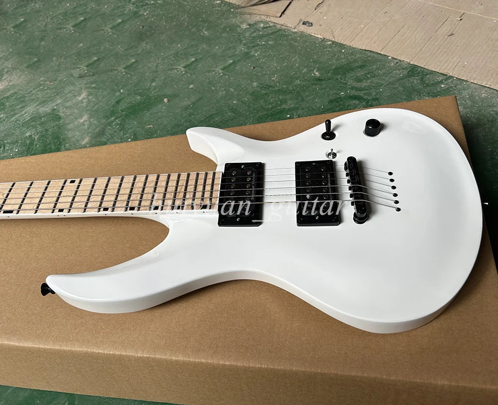 Flyoung 6 Strings White String-thru-body Electric Guitar with Maple Fretboard 24 Frets