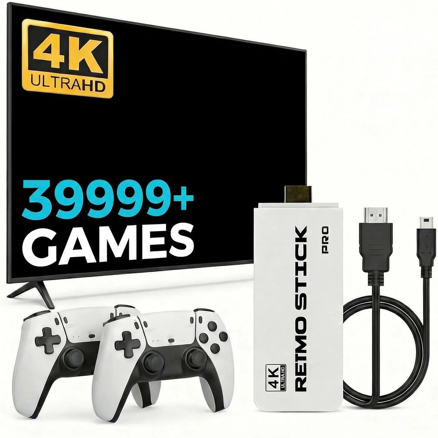 Retro Gaming Console Enjoy a Classic Gaming Experience Plug&Play Retro Game Tv Console Stick 4K Dual 2.4G Wireless Controllers