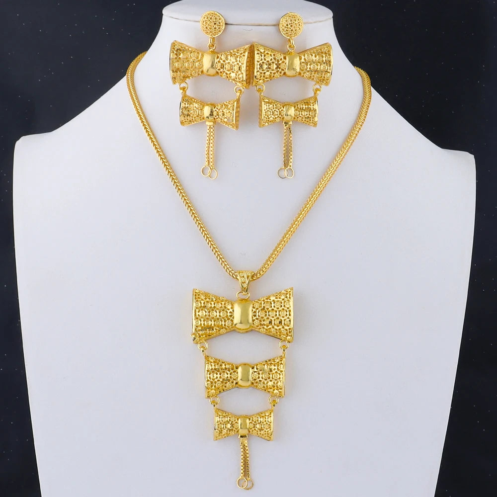 Saudi Arabia  Color Jewelry Sets Ethiopia Wedding Necklace Earring Brazilian Arab Bridal Luxury Set Party Gift Two-Piec