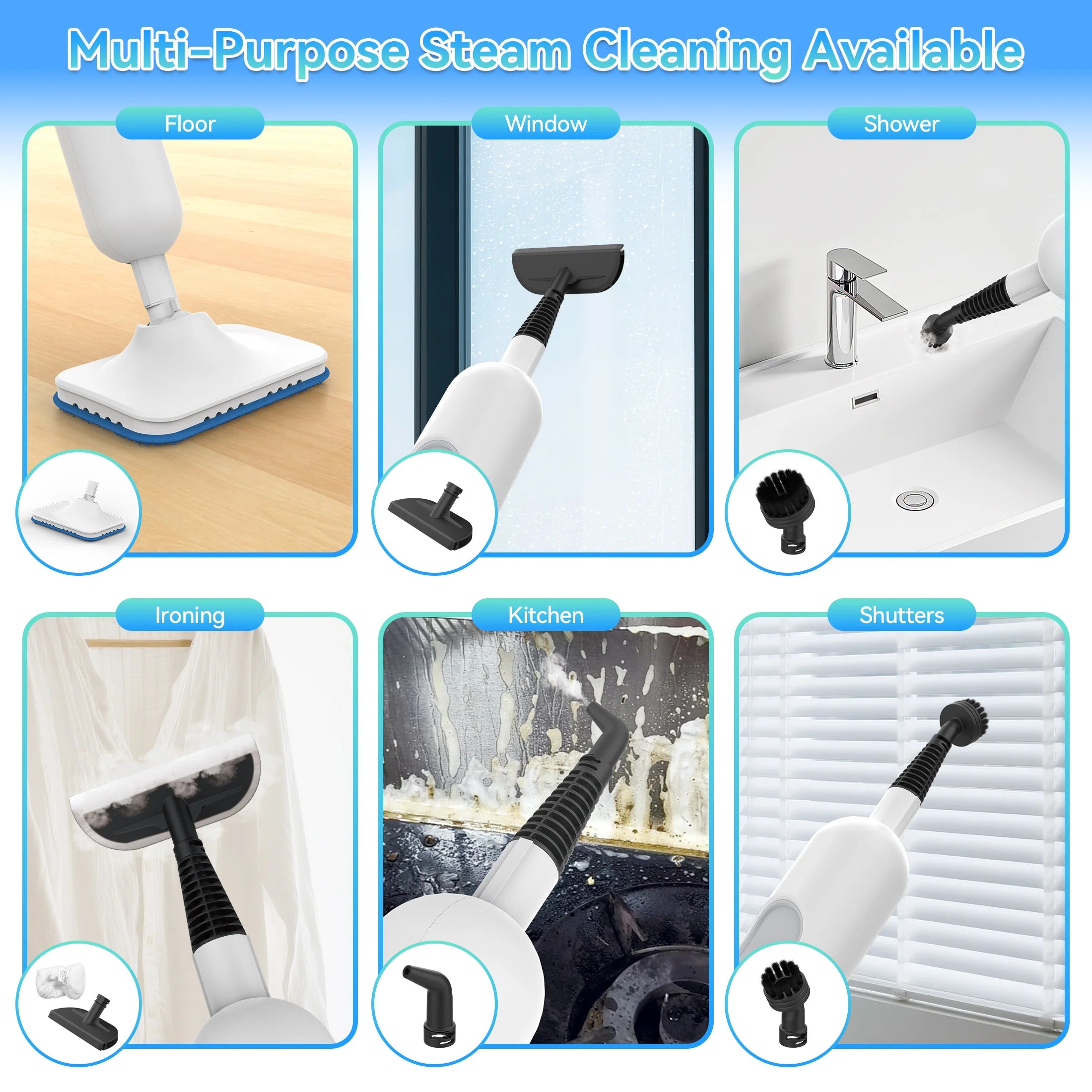 Vastorm F2 Steam Mop Detachable 6-in-1 High-Temperature Steam Cleaner Powerful Scrubbing Steam Vacmop for Kitchen Hardwood Floor Marble Floor Carpet