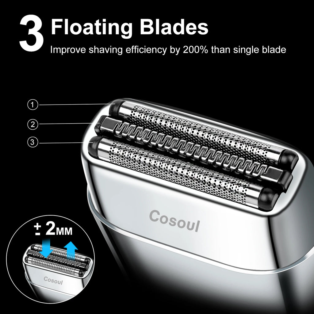 Cosoul Shaver for Men Portable Mini Shaver Small Razor Travel Shaver LED Display Foil Electric Shaver Reciprocating Razor