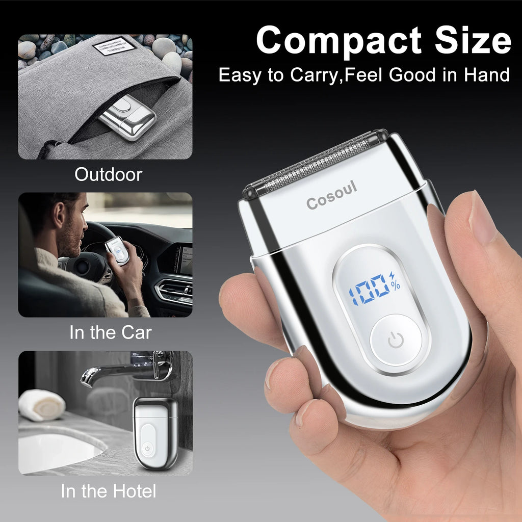 Cosoul Shaver for Men Portable Mini Shaver Small Razor Travel Shaver LED Display Foil Electric Shaver Reciprocating Razor