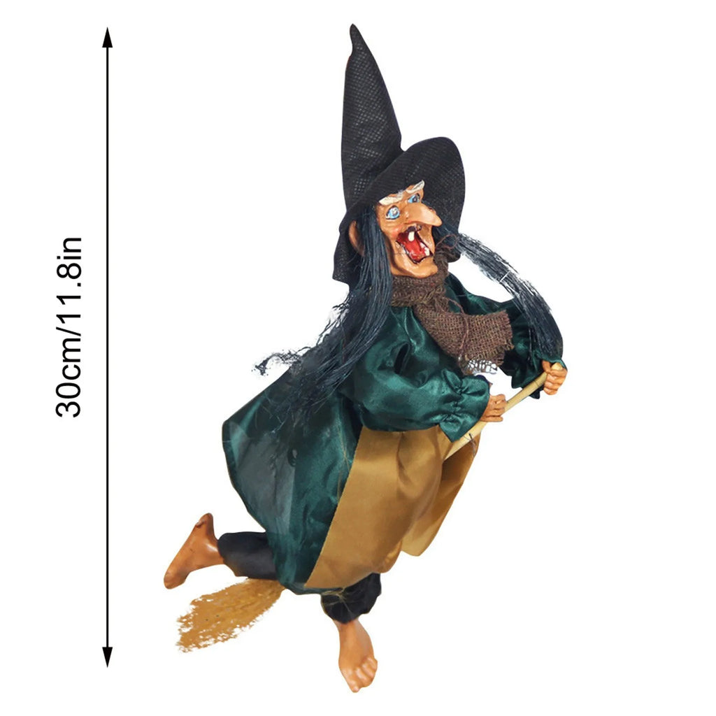 Halloween Hanging Broom Witch Pendant Spooky Decor Props Scary Electric Toy Haunted House Bar Home Festival Party Decoration Toy