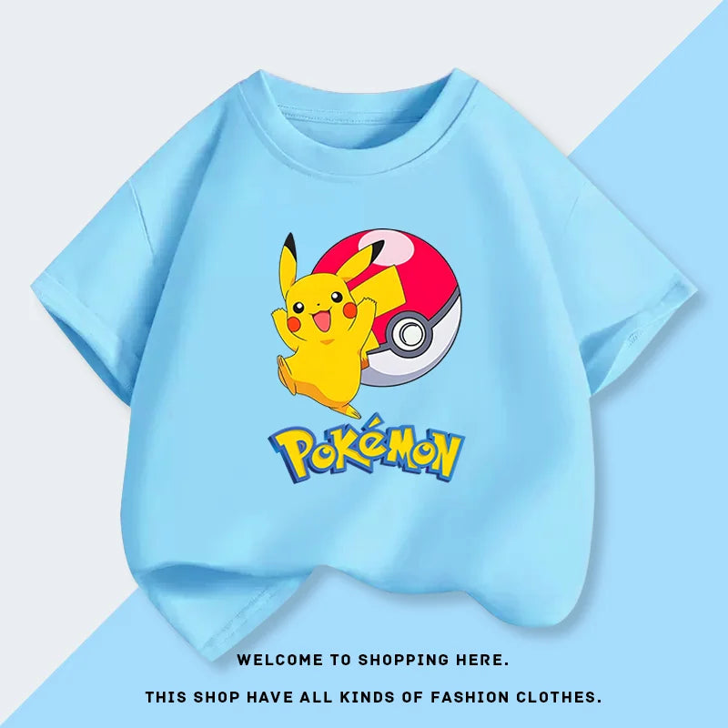 Pok É Mon Pikachu Children's Short Sleeved T-shirt Summer New Cotton Children's Clothing Top Children's Clothing