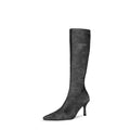 2024 Women Shoes New Winter Knee High Boots 15 Colors Pointed Toe Thin Heel Silver Short Plush Fashion Patent Leather Boots