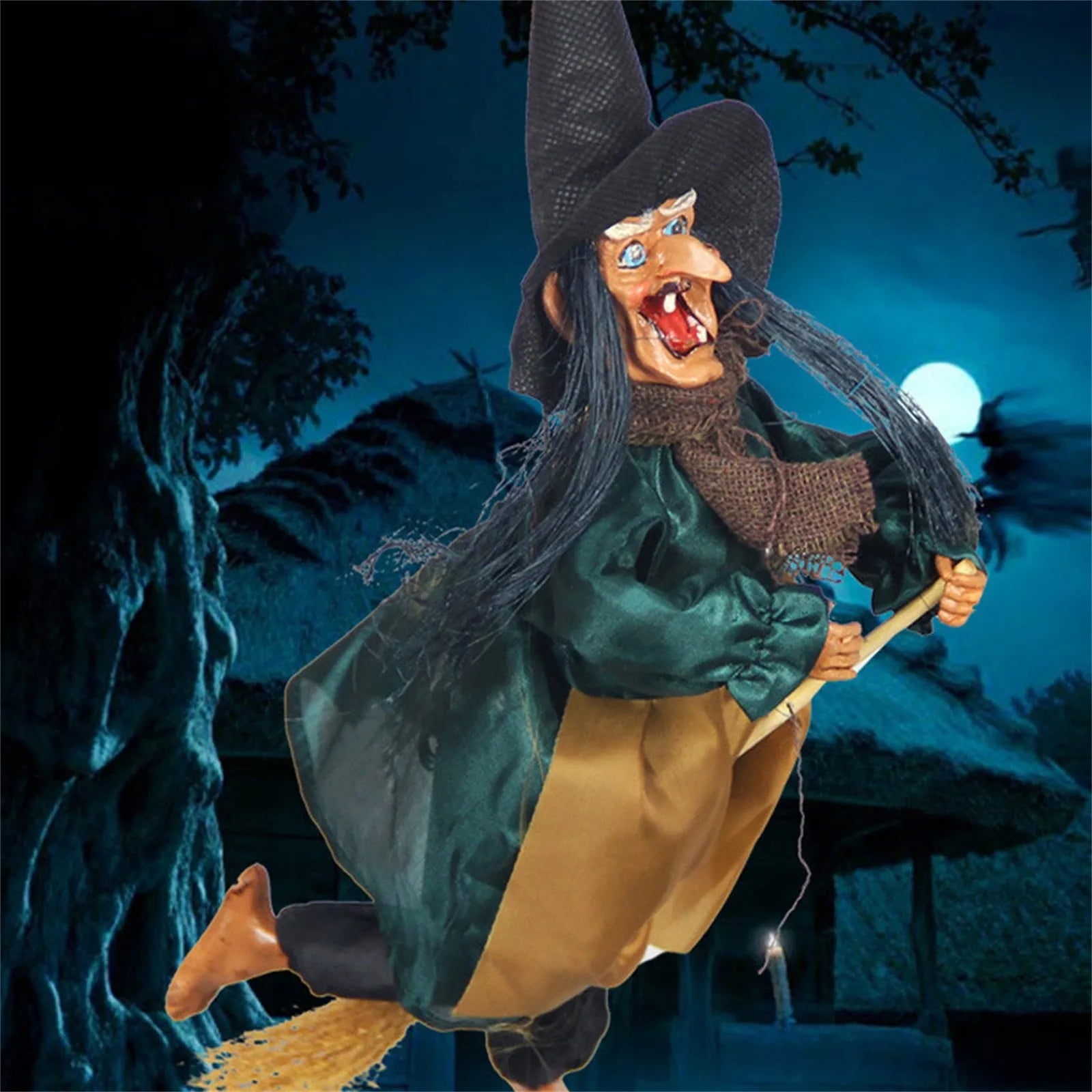 Halloween Hanging Broom Witch Pendant Spooky Decor Props Scary Electric Toy Haunted House Bar Home Festival Party Decoration Toy