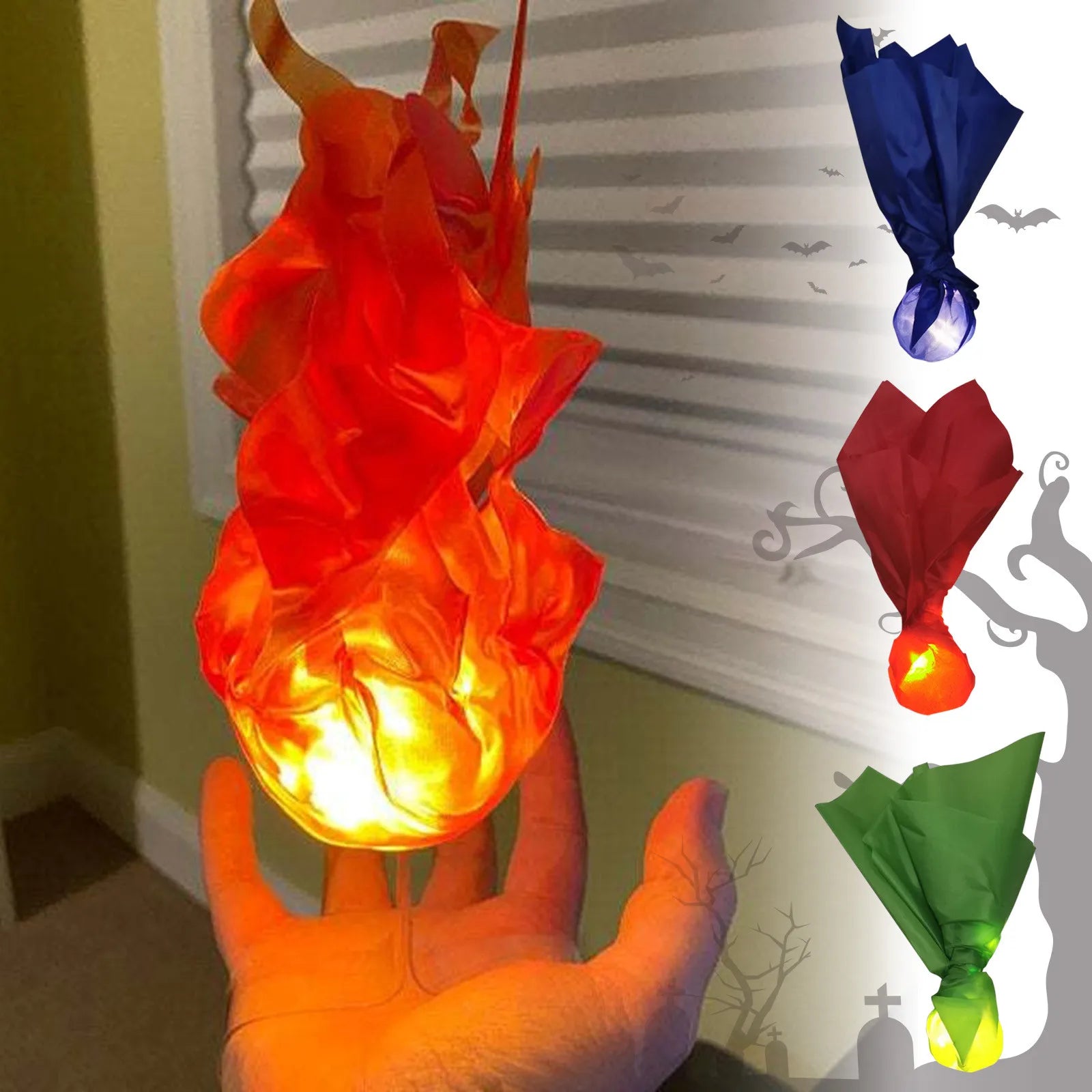 Halloween Decor Props Simulation Floating Fireball Lamp Artificial Fire Flame Atmosphere Light For Cosplay Role Play Party
