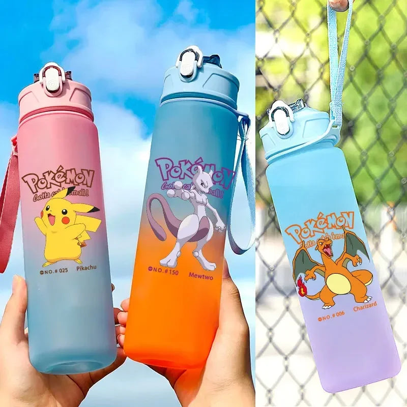 For Poke Mon Straw Cup 750ML Monster Pocket Water Bottle Portable Sports Plastic Anime Gradient Drinking Gift