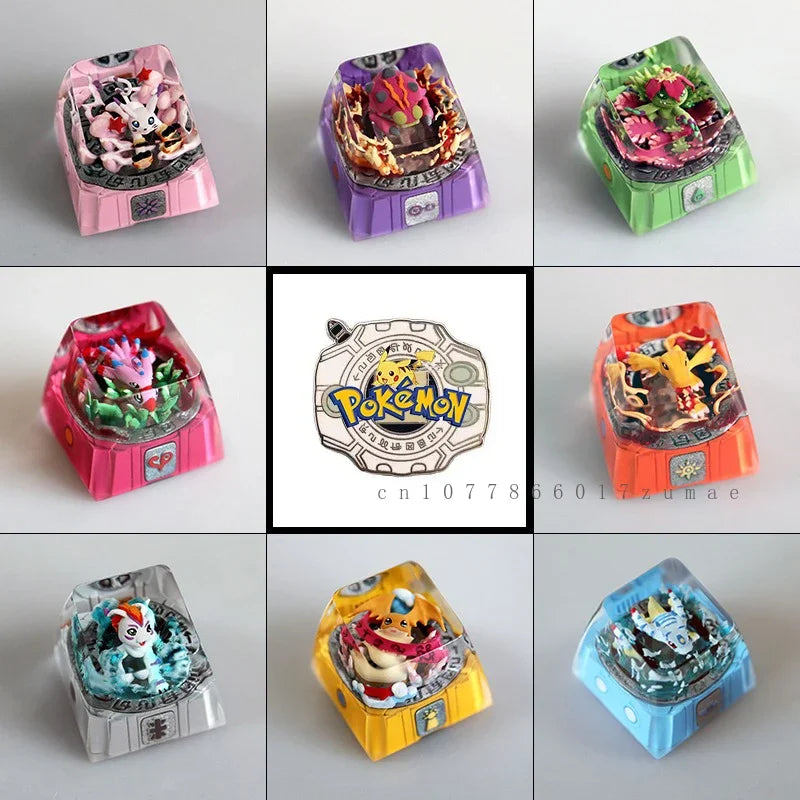 Pokemon Resin Keycaps Digital Monster Agumon Tentomon Palmon Customized Mechanical Keyboard DIY Keycap Cute Keyboard Accessories