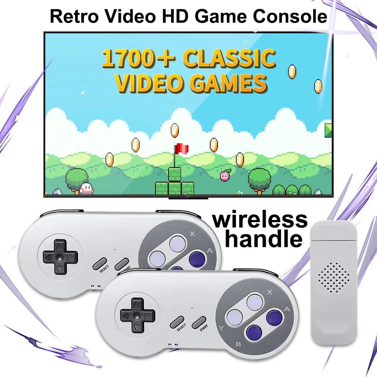 Retro Video HD Game Console SF900 5000+ Built-In Games TV Game Stick with 2 Wireless Gamepads Game Controller Classic SNES Game