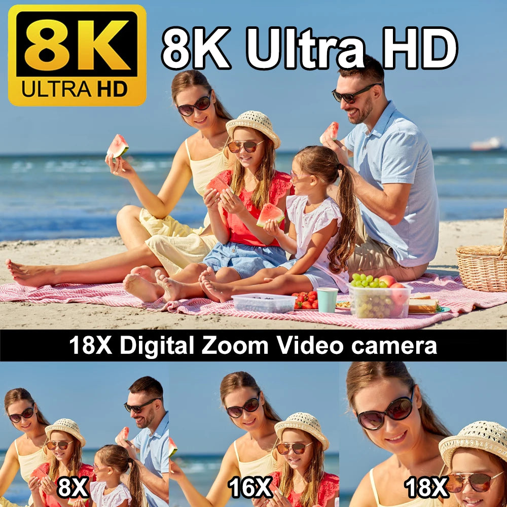 8K Video Camera 48MP Digital Video Camera 18X igital Zoom Camera Recorder 3 Inch LCD Touch Screen Portable Recording Camcorder