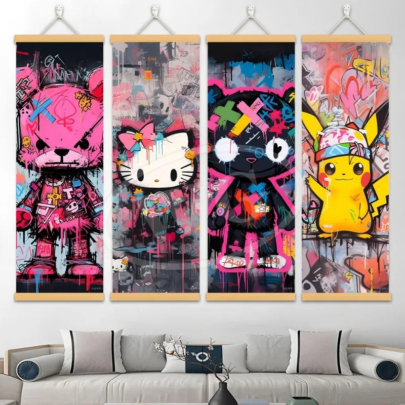 Pok é mon Japanese Anime Poster Modern Room Decoration Scroll Canvas Wall Pikachu Surrounding Decoration
