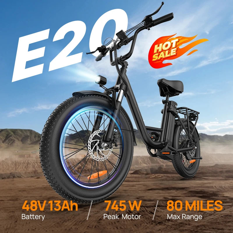 URLIFE E20 Electric Bike For Adults 250W Motor Electric Bike 48V 13AH 20 Inch Tires City Commuter Electric Bike