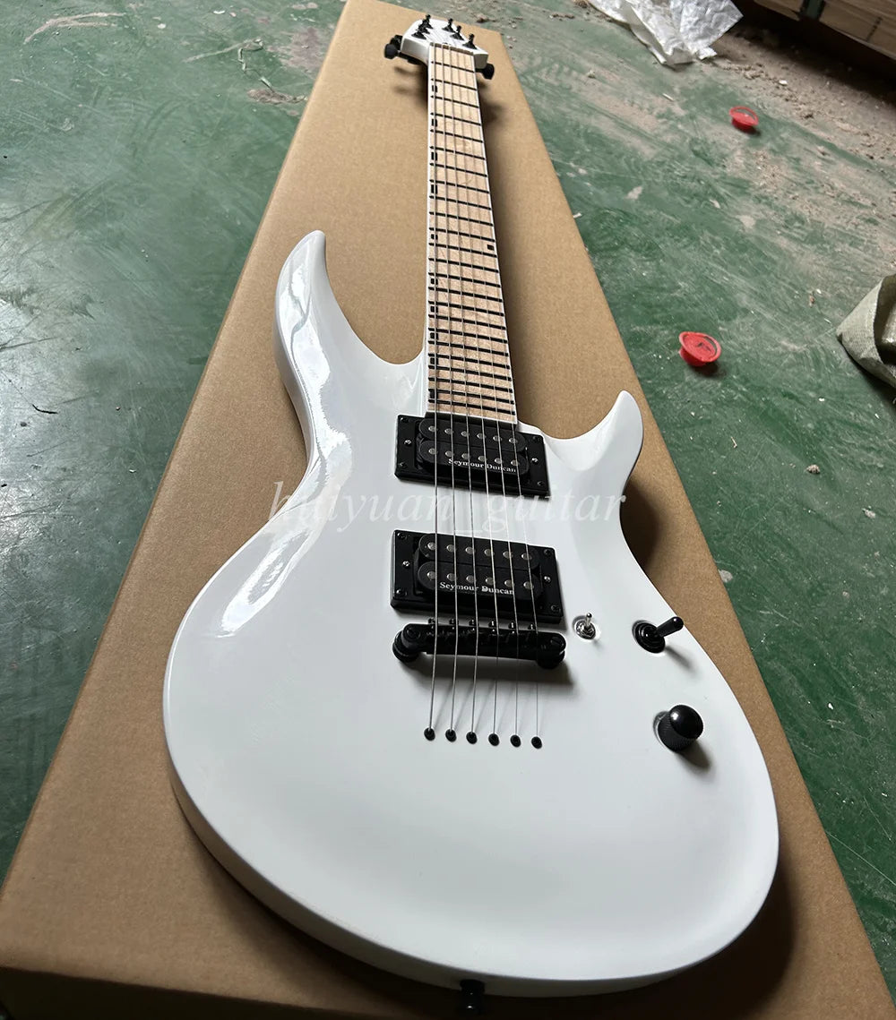 Flyoung 6 Strings White String-thru-body Electric Guitar with Maple Fretboard 24 Frets