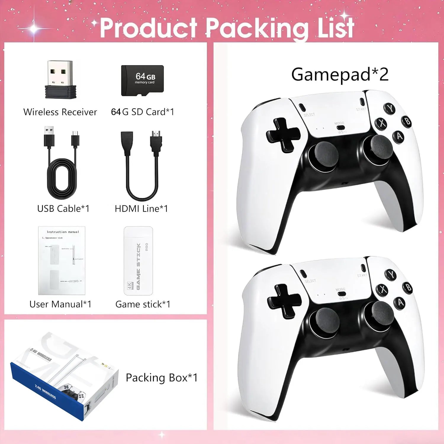Retro Gaming Console Enjoy a Classic Gaming Experience Plug&Play Retro Game Tv Console Stick 4K Dual 2.4G Wireless Controllers