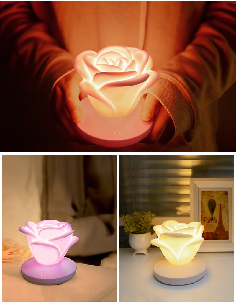 Ros-nattlampa med touch och USB – dimbar LED