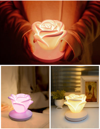 Ros-nattlampa med touch och USB – dimbar LED