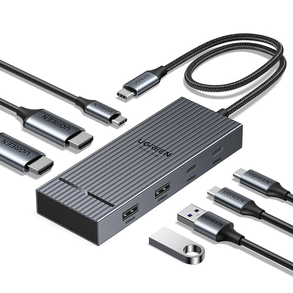 UGREEN 7-i-1 USB-C Dockningsstation – Dubbel 4K HDMI & 100W PD. Leveranstid 5-8 dagar