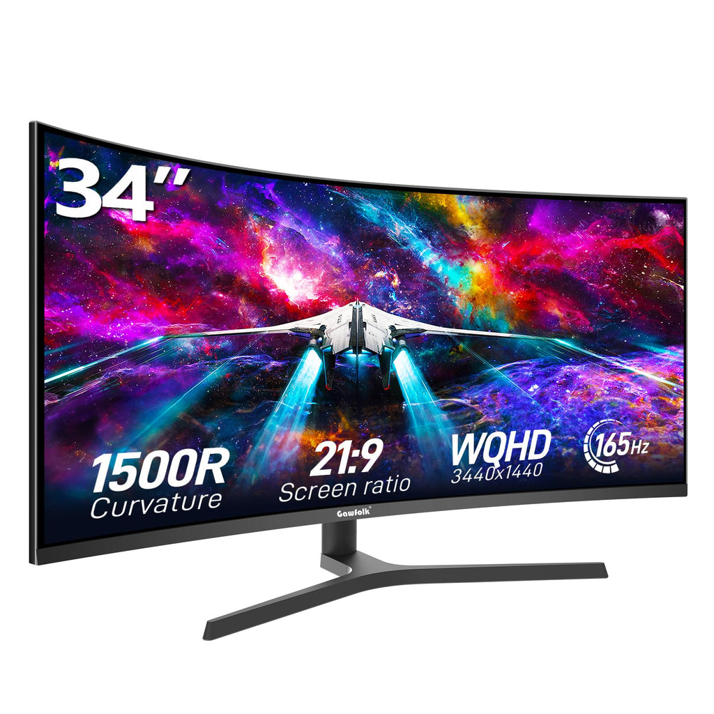 Gawfolk 34 Inch Ultrawide Curved Gaming Monitor 1500R PC Screen 165hz UWQHD 3440x1440 Curved Computer Screen with FreeSyncMulti-Directional Adjustable Base